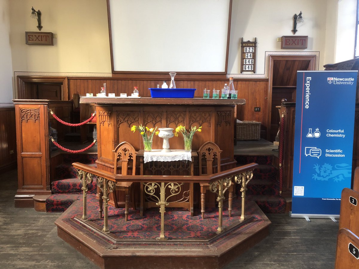 PHoare1963's tweet image. all set up in the Pit Village Chapel @Beamish_Museum for Colourful Chemistry today and tmrw! @ChemistryNCL @STEMNewcastle #britishscienceweek2024