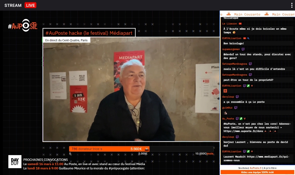 AuPoste1's tweet photo. live au cœur du festival @Mediapart 
https://t.co/6RdheVoJMl
avec un de ses fondateurs, Laurent Mauduit

@LaurentMauduit https://t.co/H2xb3lPhe0