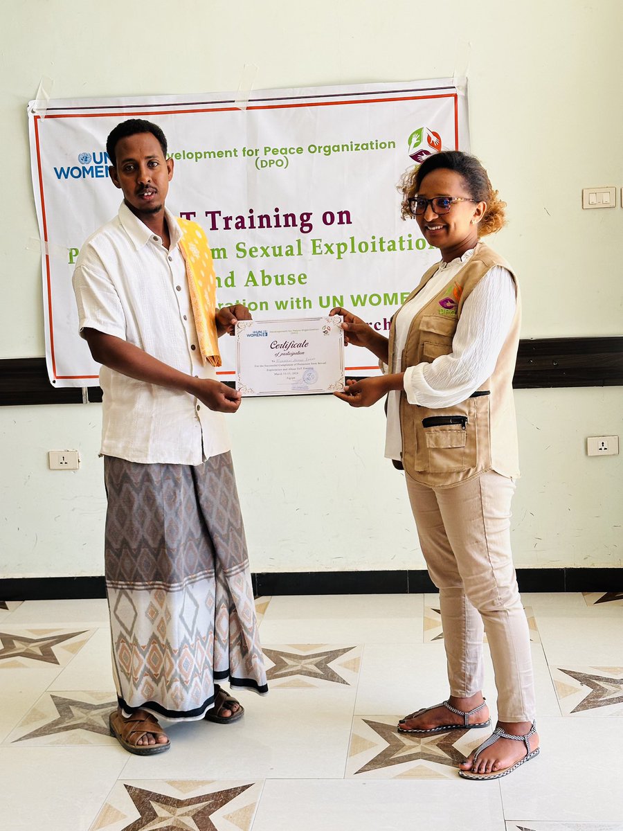 Th_CAYO's tweet photo. We are delighted to announce that our team has successfully completed a rigorous 3-day Training of Trainers (TOT) program on PSEA. This comprehensive training, organized by Development for Peace Organization in collaboration with UN Women, was held in Jigjiga from March 13 to 15. https://t.co/Qoopywhpjc
