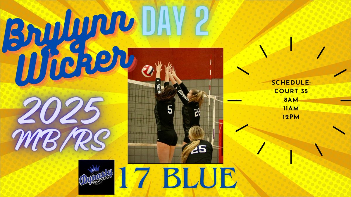 Brylynn Wicker (@wickerbrylynn) on Twitter photo MEQ Day 2! Court 35! Let’s goooooo!
#TrainWinRepeat
<a href="/dynastyvbc/">DYNASTY Volleyball</a>
<a href="/recruitdynasty/">DynastyVBRecruiting</a> MEQ Day 2! Court 35! Let’s goooooo!
#TrainWinRepeat
<a href="/dynastyvbc/">DYNASTY Volleyball</a>
<a href="/recruitdynasty/">DynastyVBRecruiting</a>
