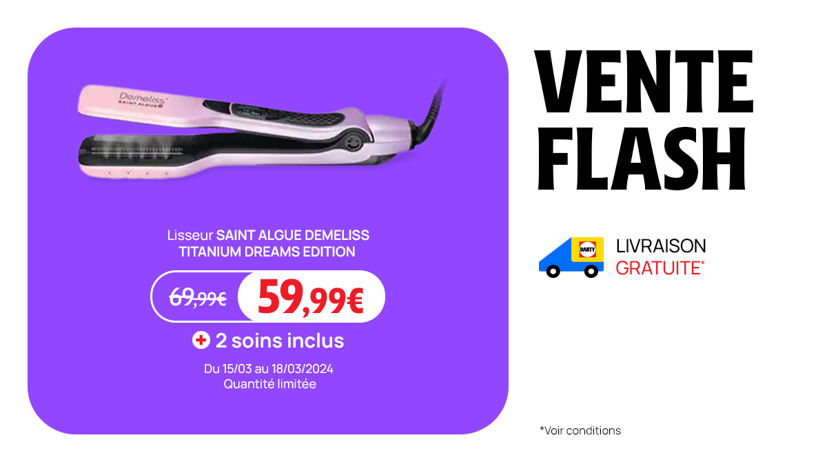 Darty_Officiel's tweet image. #VenteFlash ⚡️ Profitez d'une réduction sur le lisseur Saint Algue Demeliss Titanium Dreams Edition avec deux soins inclus. 🤩
👉 fcld.ly/yw5pv8a
