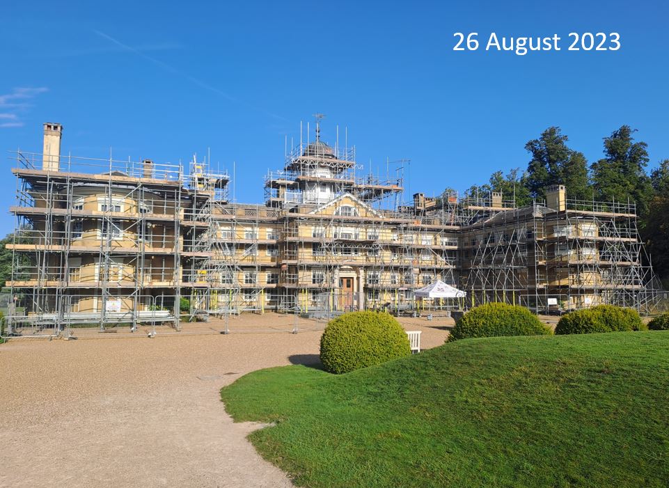 HilarySJarvis's tweet photo. We're getting there! Scaffold nearly down @PolesdenLaceyNT, as our clock-tower and render conservation project draw to a close. Such a delight to see this gorgeous building unclad again and great to know we're setting it fair for the next generation.
#ConservationLive
📷HilaryJ https://t.co/ZXqxbYIcKt