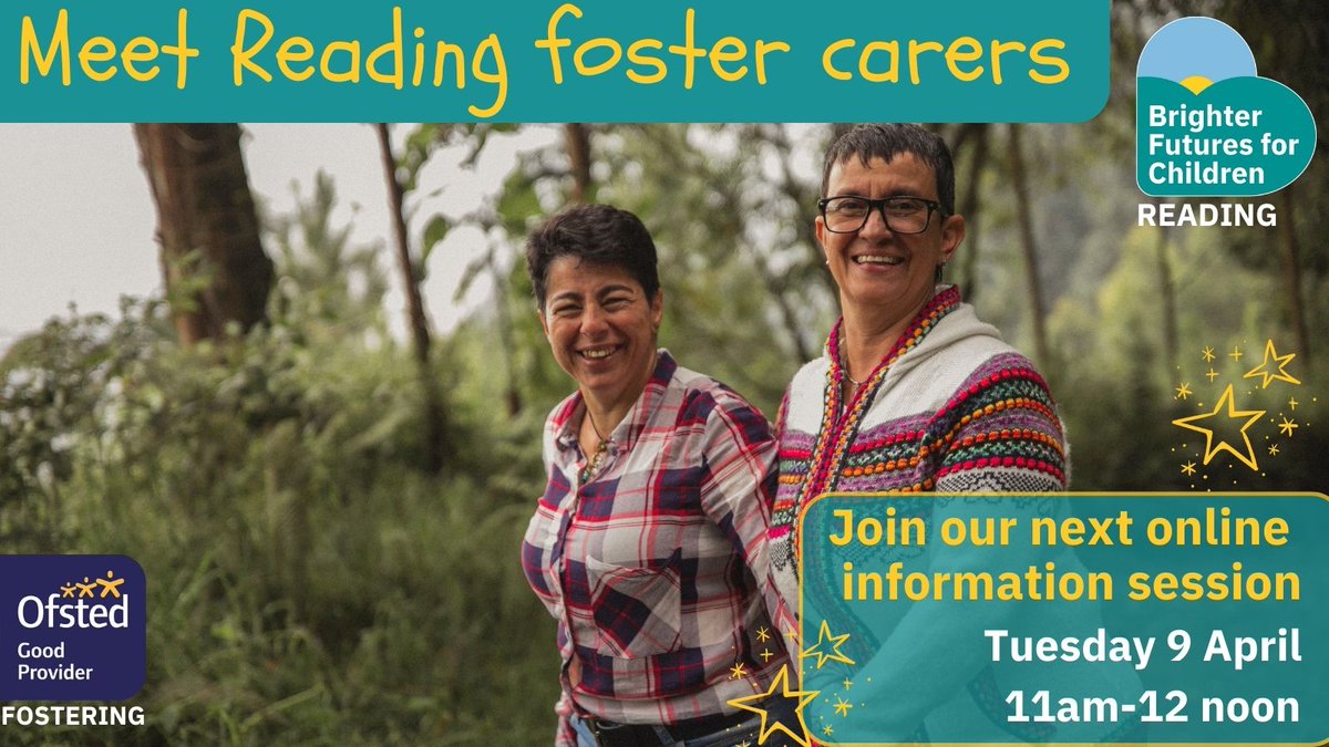 BFfC_Child's tweet photo. Our next online fostering information session is 9 April, 11am-12noon. Join us for a cuppa & a chat about fostering & speak directly with one of our foster carers.
Email us for the joining link.
⭐️ foster@brighterfuturesforchildren.org
#rdguk #FosterInReading https://t.co/gbN4zkDGmF