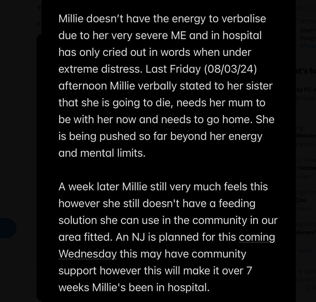 Heartbreaking Millie update 💔: Petition ow.ly/FQpn50QUWUq Fundraiser ow.ly/ySTl50QUWUp #SevereME #MilliesevereME #pwME