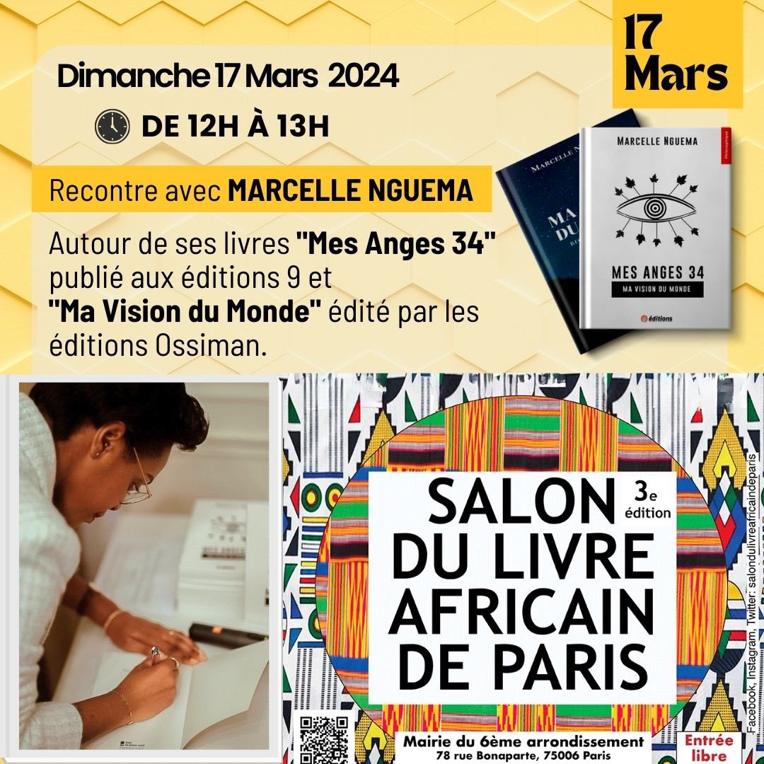 Retrouvons-nous le 17 Mars au @salondulivreaf2 troisième édition à la mairie du 6eme arrondissement à Paris ! . . . . #litterature #9edition #editionossiman #marcellenguema #bookstagram #ozouaki #laconferencedesauteurs #associationozouaki