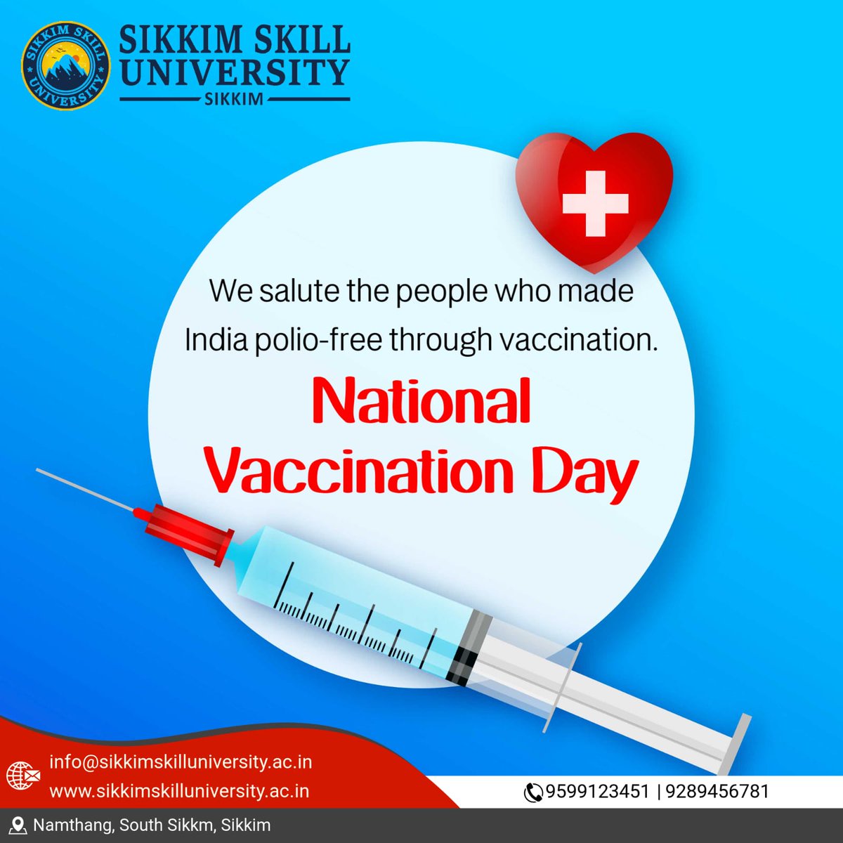 Uniting for immunity! 💪 Let's vaccinate and eradicate! #NationalVaccinationDay  #ProtectWithVaccines #HealthyCommunities #GlobalHealthPriority
#ImmunityStrengthensUs#InoculateToEradicate #sikkimskilluniversity #namthang #southsikkim #sikkim