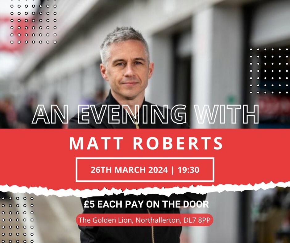 💥NEW EVENT💥 

<a href="/matt77roberts/">Matt Roberts</a> will be coming to the club on 26th March!

Save the date and make sure you come and join us at The Golden Lion in Northallerton. 

Doors open 19.30 for a 20.00 start

Pay on the door, £5 per person