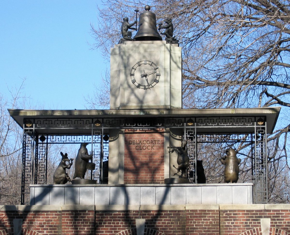 The Delacorte Clock keeps accurate time and sounds every half hour during the day. Quoting @CentralParkNYC 'two bronze monkeys hammer on a bell [...] six bronze statues of animals playing instruments rotate to a soundtrack of nursery rhymes and other tunes.' #NYC #Clocks