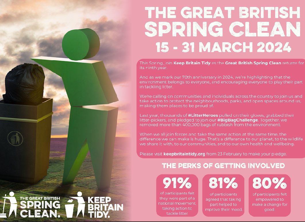 🌷It’s the BIG SPRING CLEAN UP
🚮 I have two community litter picks organised next weekend. 
🤝Please come and join us 
♻️Meet to collect equipment 9:45am
🍪☕️ Free refreshments afterwards
