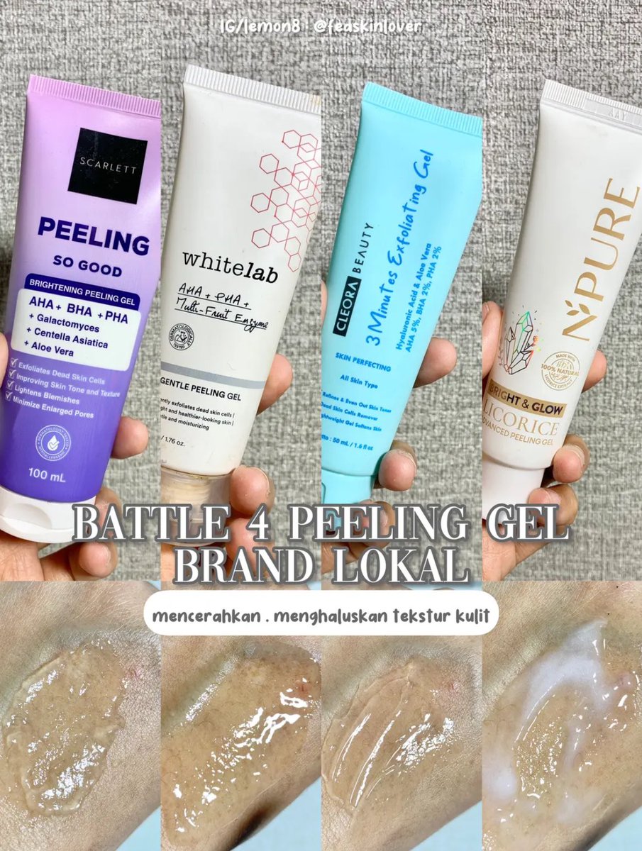 platokuy's tweet photo. Pada setuju gak nih kalau skincarean aja tuh gak cukup, harus dibarengi sama eksfoliasi dong. Soalnya menumpuknya sel kulit mati malah bikin skincare yang kita pake jadi gak efektif penyerapannya. Berikut battle review dari 4 peeling gel brand lokal😝 https://t.co/3i8o1rBmUM