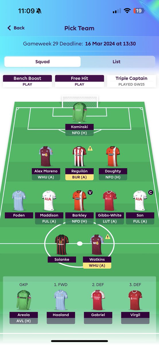 My team for this game week. -4 to bring Son. Good luck