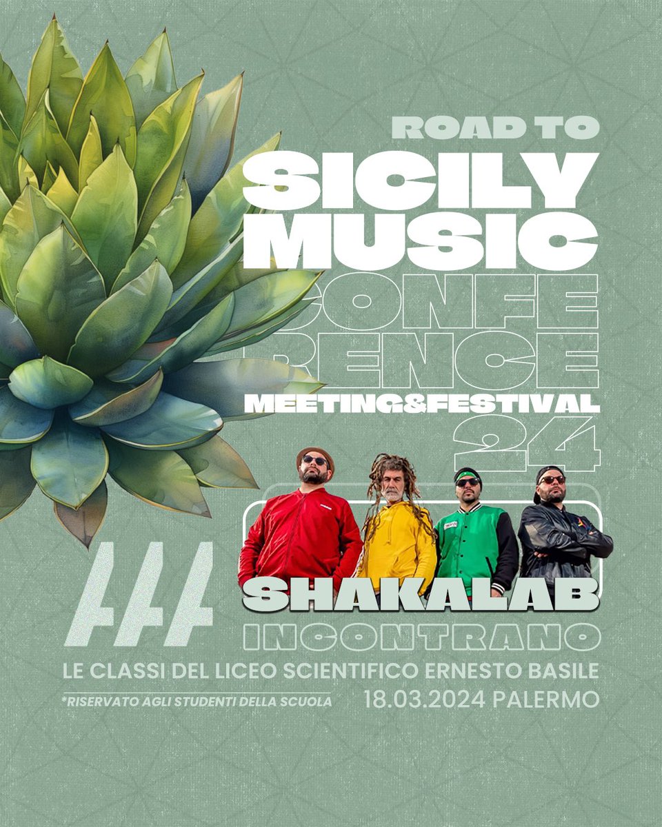 🌊 #RoadToSMC2024 continua! 
📆 18 Marzo - Liceo Basile (PA)
🤟🏻 Gli Shakalab presenteranno il nuovo singolo 𝗙𝗼𝗻𝗱𝗼𝘁𝗶𝗻𝘁𝗮 che affronta il tema del femminicidio.
🎶Un incontro per unire generazioni e utilizzare la musica per affrontare tematiche importanti per la società.