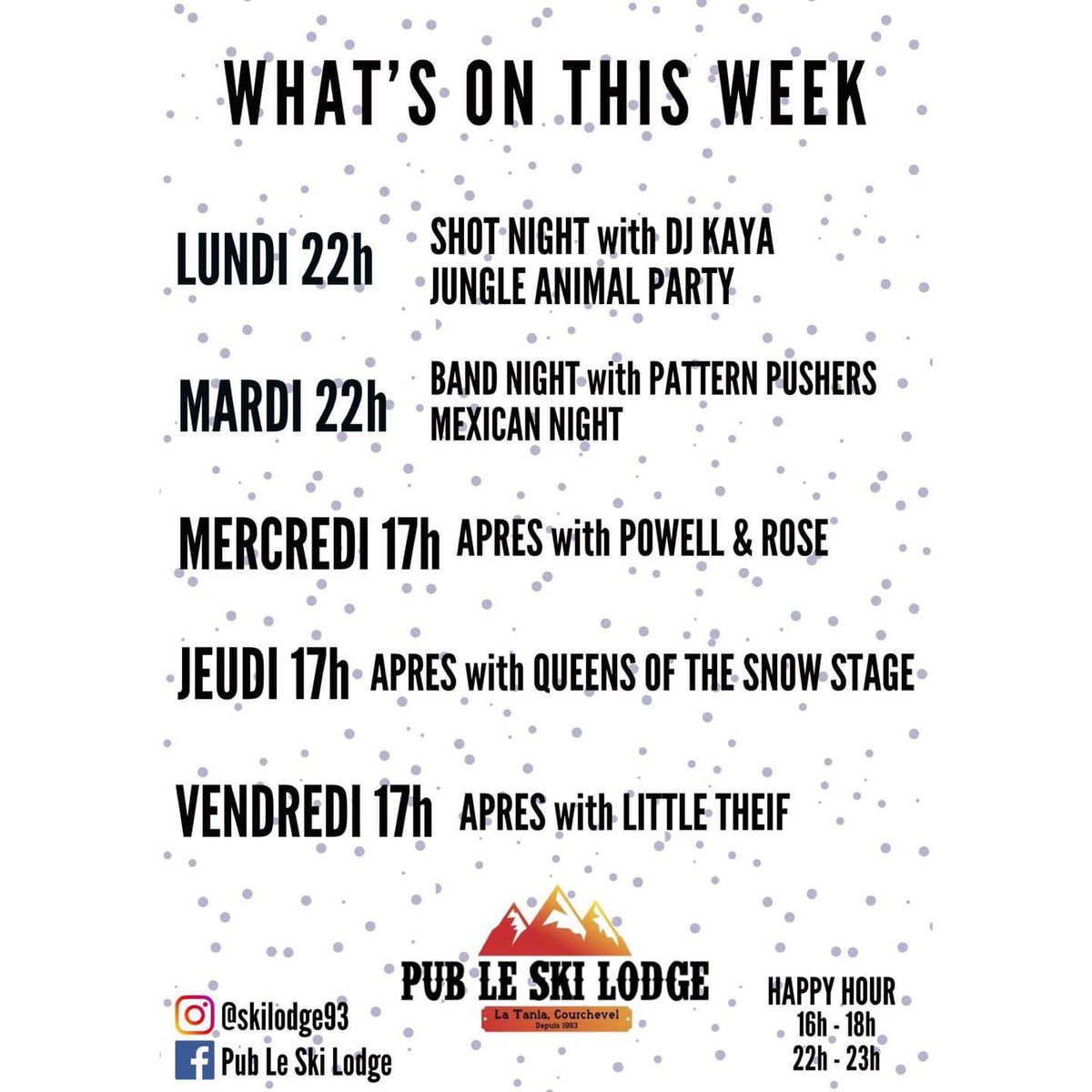 What’s On this week at <a href="/PubLeSkiLodge/">Pub Le Ski Lodge</a> #LaTania w/b 17/3/24