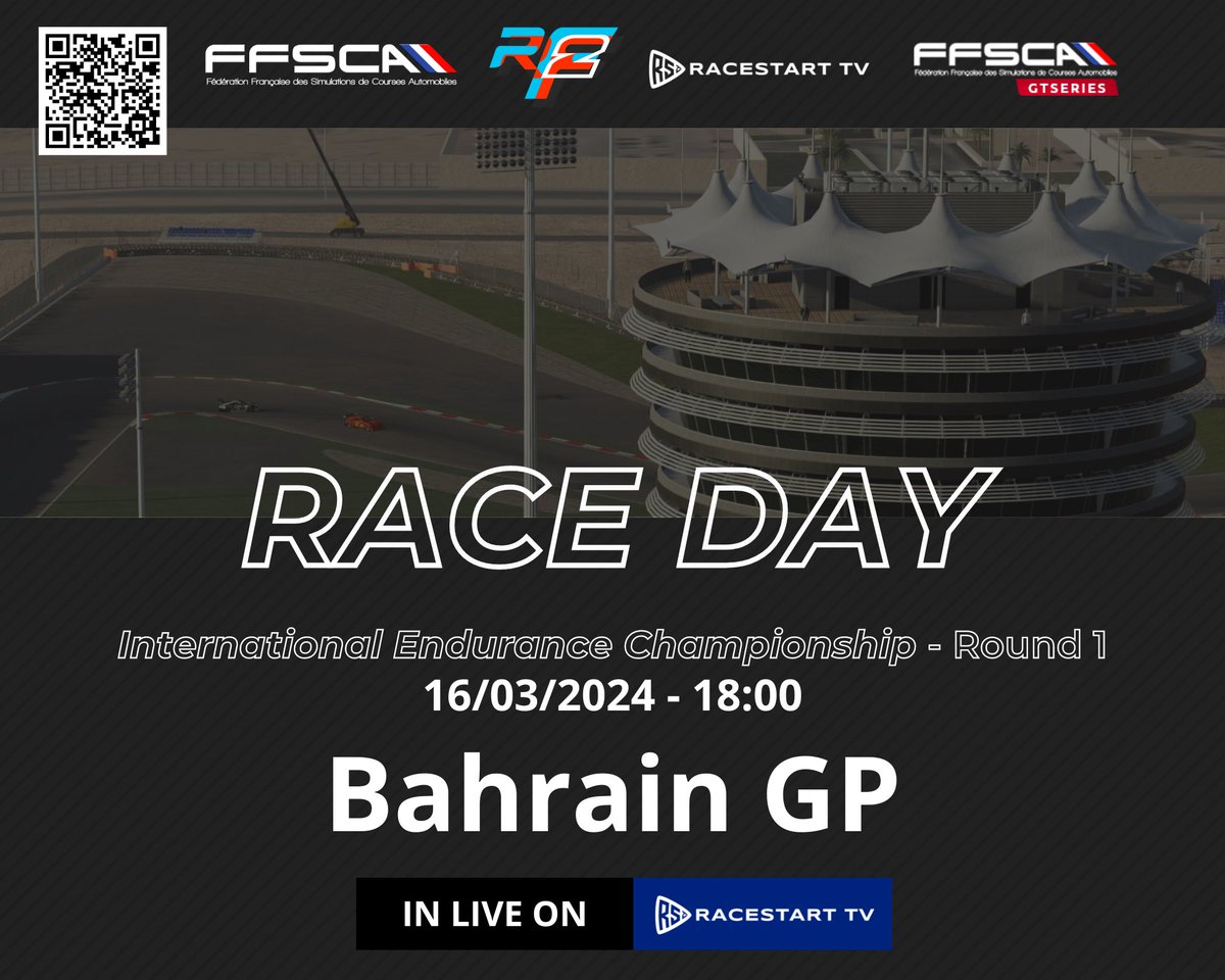 Un peu de RFactor ça vous dit ? Première manche de l’IEC à 18h sur le circuit de Sakhir, un plateau complet de GTE et de LMP2 pour ouvrir la saison. 🇧🇭 La FFSCA met les petits plats dans les grands, à ne pas manquer sur RaceStartTV !