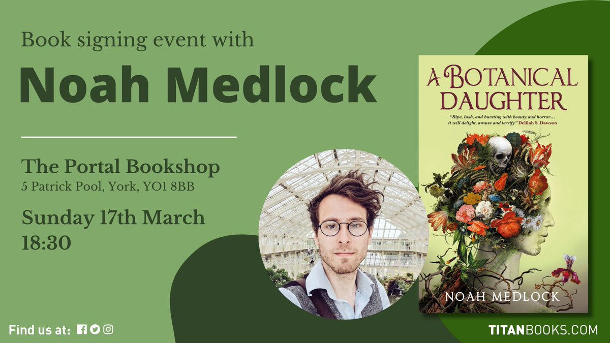 Titan Books (@titanbooks) on Twitter photo Join A BOTANICAL DAUGHTER author <a href="/medlock_noah/">Noah Medlock</a> tomorrowfor a signing event at <a href="/PortalBookshop/">The Portal Bookshop</a>! 🌱
A captivating tale of two Victorian gentlemen hiding their relationship away in a botanical garden who embark on a Frankenstein-style experiment with unexpected consequences. Join A BOTANICAL DAUGHTER author <a href="/medlock_noah/">Noah Medlock</a> tomorrowfor a signing event at <a href="/PortalBookshop/">The Portal Bookshop</a>! 🌱
A captivating tale of two Victorian gentlemen hiding their relationship away in a botanical garden who embark on a Frankenstein-style experiment with unexpected consequences.