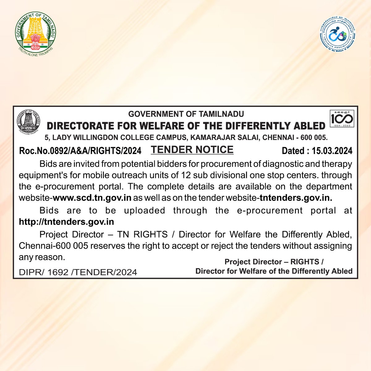 Commissionerate - Welfare of Differently Abled, TN (@Tn_Diff_abled) on Twitter photo 2024-03-16 11:36:17