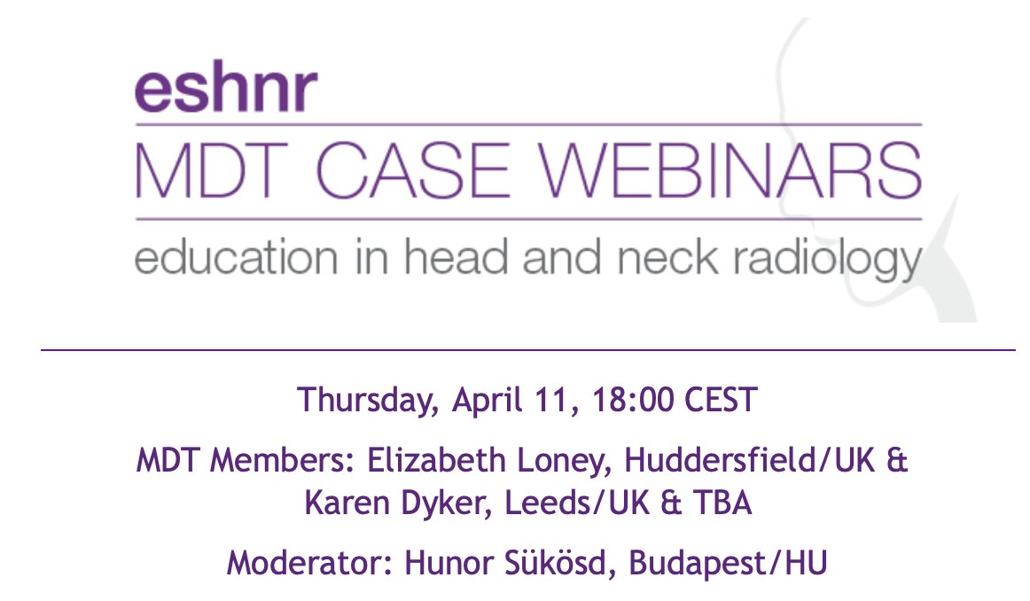 ESHNR is delighted to announce the start of multidisciplinary team (MDT) case webinars! For details👉 eshnr.eu/education/mdt-… The first is on Thursday, April 11, 18:00 CEST MDT members: @ElizabethLoney2 & Karen Dyker/UK Moderator: Hunor Sükösd/HU 🔗us06web.zoom.us/webinar/regist…
