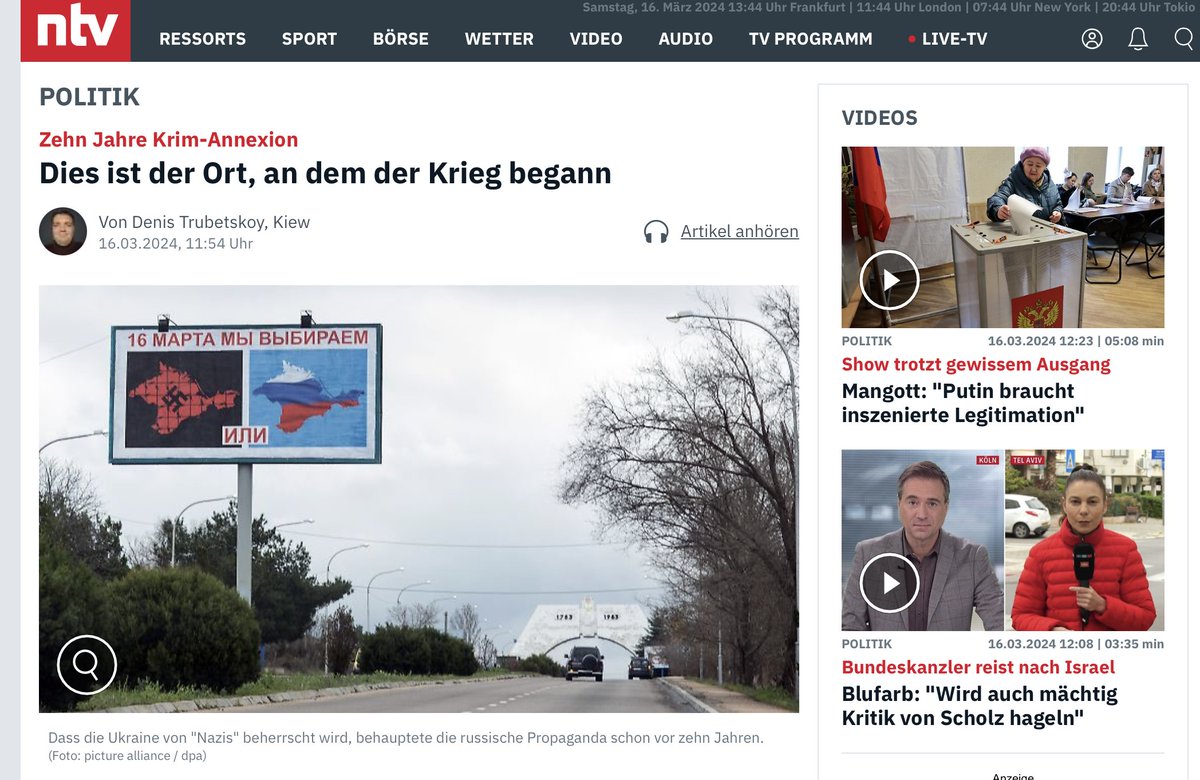 Ich verstehe die Reaktion des Westens bis heute nicht: Ich habe für @ntvde_Politik einen Text geschrieben, wie ich die Krim-Annexion vor zehn Jahren vor Ort erlebte und wie vieles von dem angefangen hat, was wir heute erleben. Ich hoffe, einige lesen ihn. n-tv.de/politik/Zehn-J…