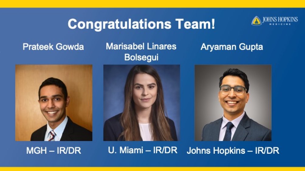 Clifford R Weiss, MD (@drcliffweiss) on Twitter photo Truly PROUD of my team. Your hard work and persistence have paid off. Truly excited to see what you are going to do next! Well done!!!
<a href="/_PrateekGowda_/">Prateek Gowda</a>
<a href="/MBolsegui/">Marisabel Linares-Bolsegui, MD, MPH</a>
<a href="/JohnsHopkinsIR/">Johns Hopkins IR</a>
<a href="/SIRspecialists/">Society of Interventional Radiology</a>
<a href="/SIRRFS/">SIR RFS</a>
<a href="/Hopkins_Rad/">Johns Hopkins Radiology</a> Truly PROUD of my team. Your hard work and persistence have paid off. Truly excited to see what you are going to do next! Well done!!!
<a href="/_PrateekGowda_/">Prateek Gowda</a>
<a href="/MBolsegui/">Marisabel Linares-Bolsegui, MD, MPH</a>
<a href="/JohnsHopkinsIR/">Johns Hopkins IR</a>
<a href="/SIRspecialists/">Society of Interventional Radiology</a>
<a href="/SIRRFS/">SIR RFS</a>
<a href="/Hopkins_Rad/">Johns Hopkins Radiology</a>