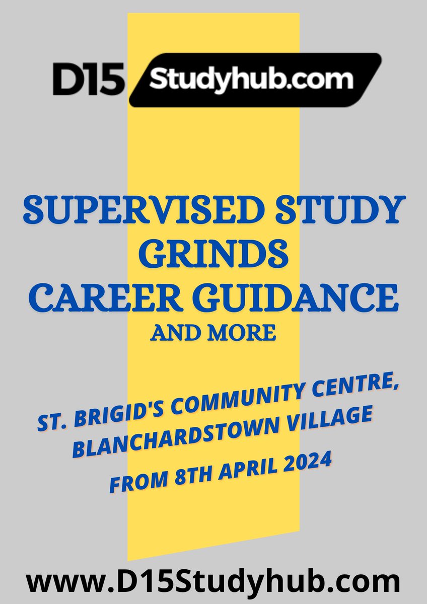D15StudyHub (@d15studyhub) on Twitter photo Exciting news for Leaving Cert and Junior Cycle students in Dublin 15. Starting from Monday April 8th we're launching a supervised study program, grinds and career guidance. Say goodbye to distractions and stress. #blanchardstown #castleknock #dublin15 <a href="/925PhoenixFM/">92.5 Phoenix FM</a> Exciting news for Leaving Cert and Junior Cycle students in Dublin 15. Starting from Monday April 8th we're launching a supervised study program, grinds and career guidance. Say goodbye to distractions and stress. #blanchardstown #castleknock #dublin15 <a href="/925PhoenixFM/">92.5 Phoenix FM</a>