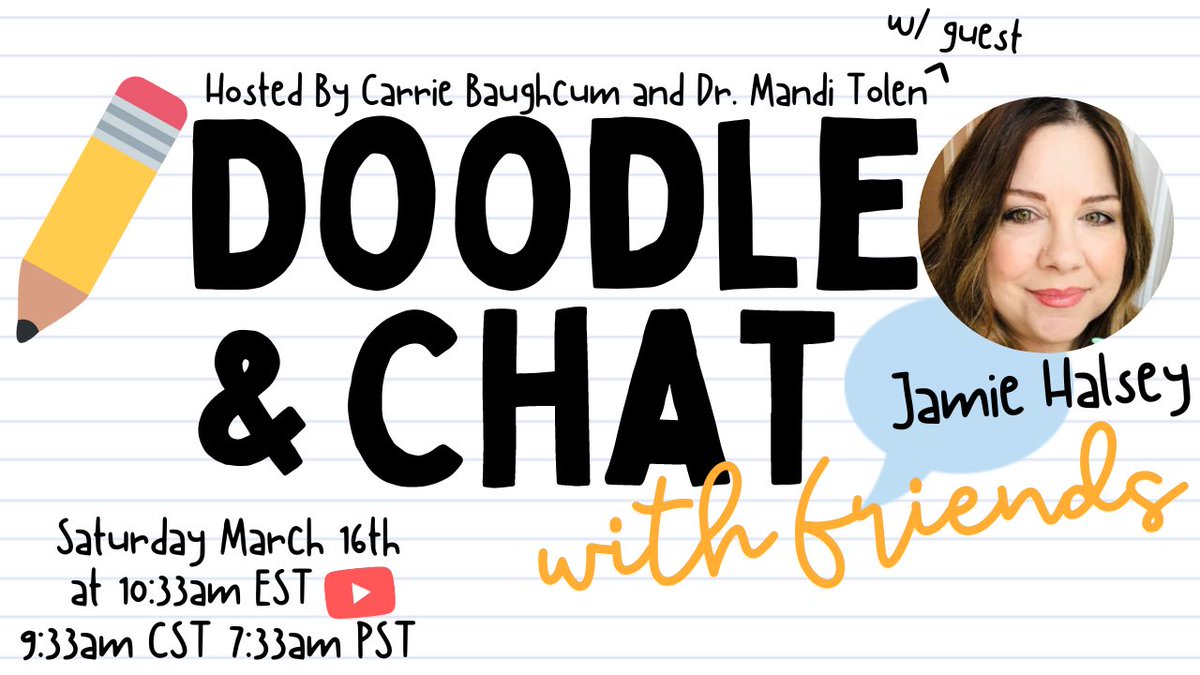 IT’S SATURRRRDAYYYY!!! This morning Jamie Halsey joins us on #DoodleAndChat✏️💬 with Friends! Come watch her survive “The Bowl The Knows”🔮 and be a part of whole lotta who knows what kinds of fun🤣 THIS MORNING at 9:33-ish amCST Join Us Here: youtube.com/live/H49jTxboE…