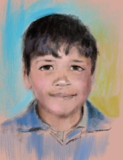 Sketch/painting (oil/acrylic on canvas). With the 13th anniversary of the #SyrianRevolution , we remember Hamza Ali Al-Khateeb, a 13 yr. old child tortured, mutilated, and murdered by the #Assad regime in #Syria . His crime? Attending a peaceful demonstration. #JUSTICE !