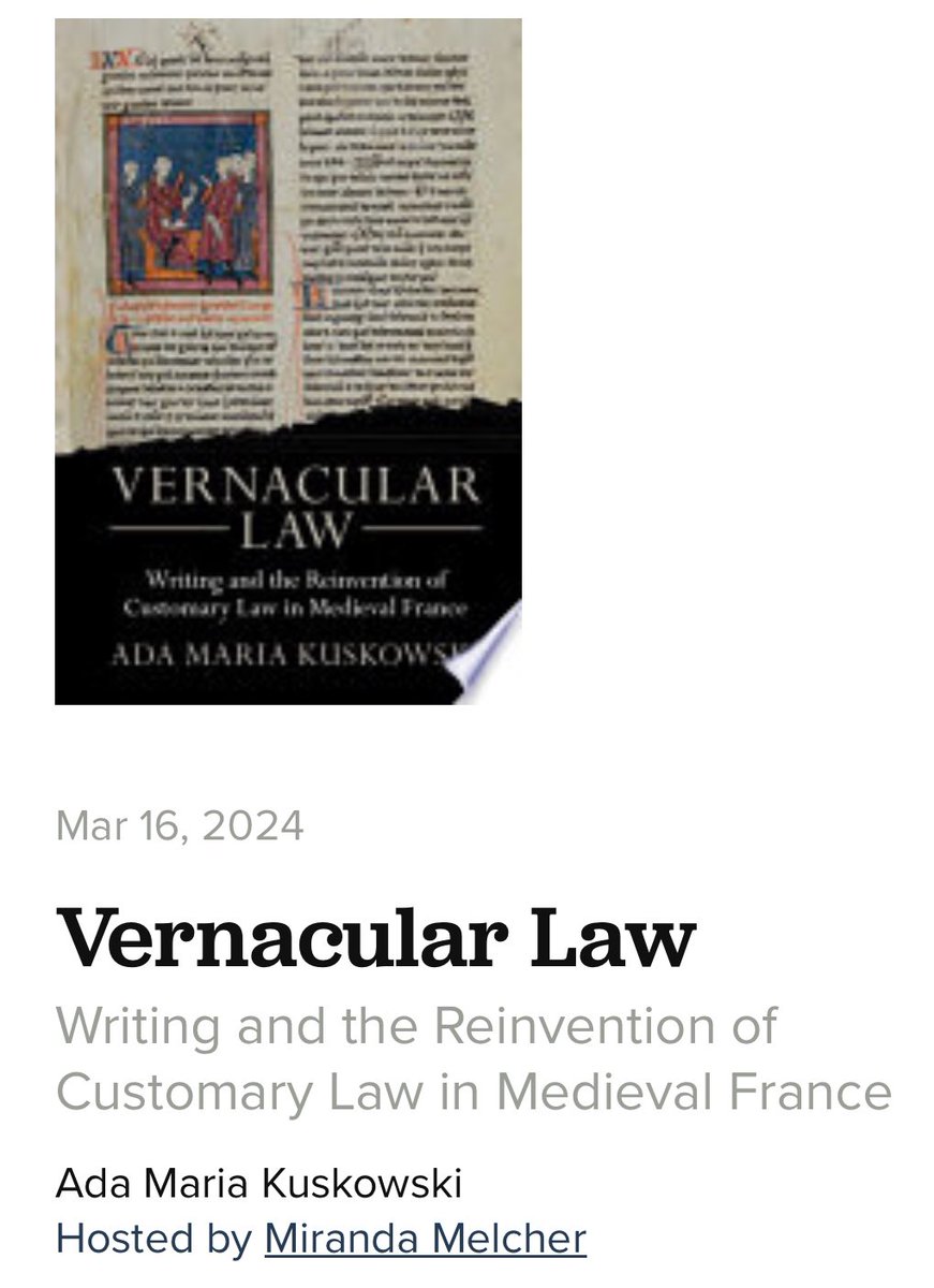 Talking about medieval customary law: a conversation with the wonderful Miranda Melcher about my book, thank you @NewBooksNetwork ! newbooksnetwork.com/vernacular-law