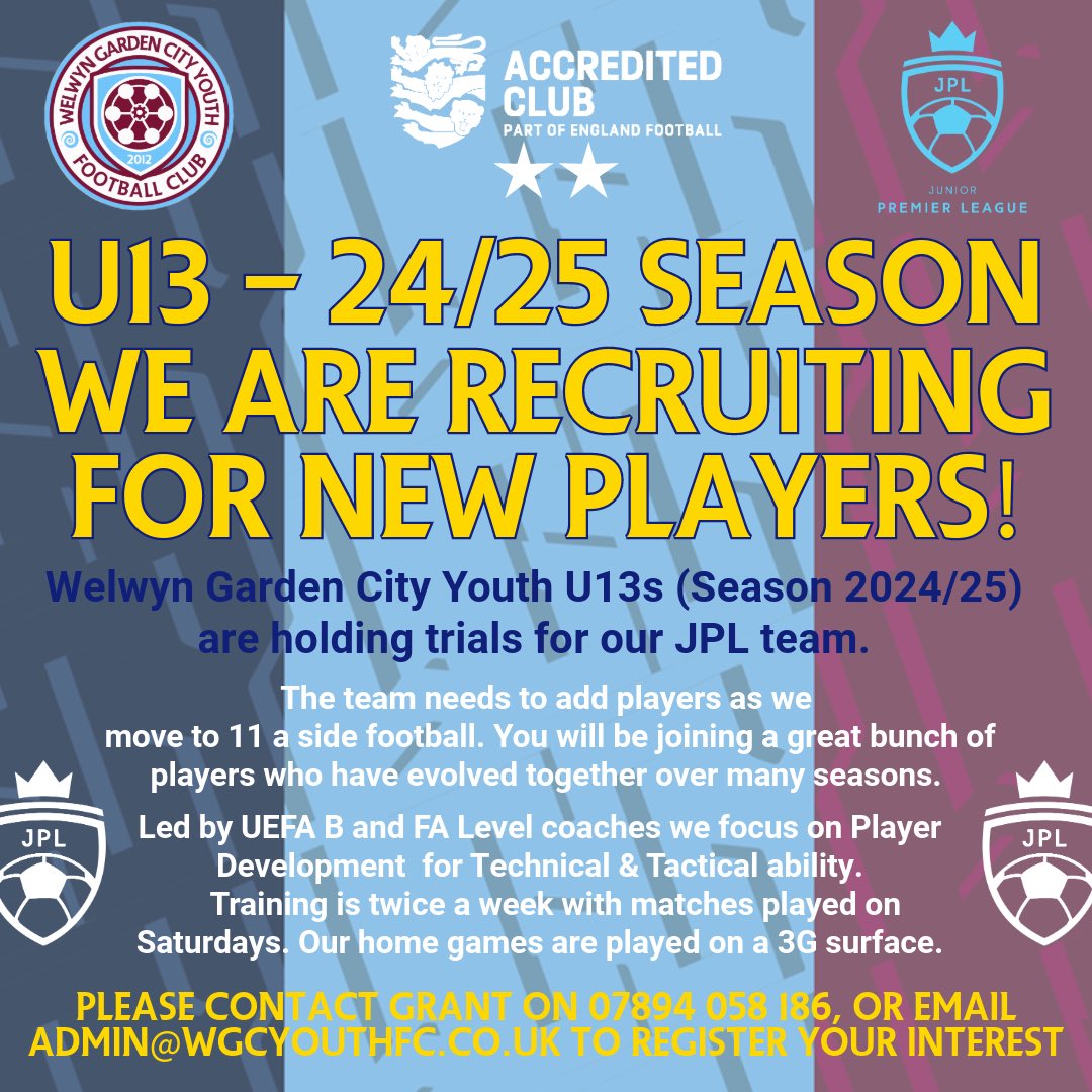 Calling all current Year 7s, our U13 JPL team are recruiting for the 24/25 season ⬇️ <a href="/jpluk/">Junior Premier League</a> <a href="/JPLPaddy1/">@JPLPaddy</a>
