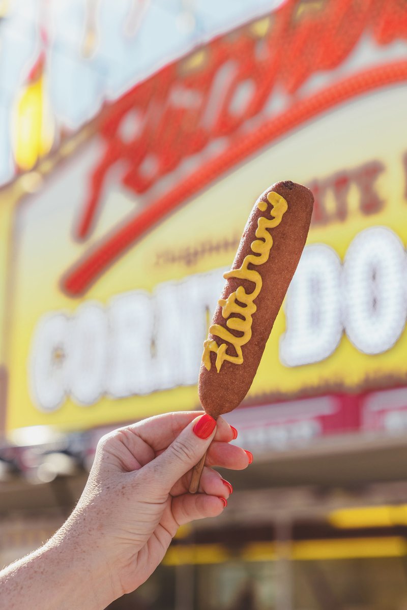 The Official National Corn Dog Day Party? You know it's with us! Swing by our Klyde Warren Park food truck today and tomorrow between 11-7:30 pm! You can even enjoy our limited edition St. Paddy’s menu of Green Corny Dogs &amp; Festive Funnel Cakes. #NationalCornyDogDay