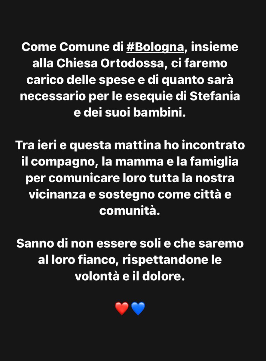 Ringrazio il @BolognaFC1909 e la @VirtusSegafredo per l’attenzione che ieri sera hanno riposto pubblicamente verso questa tragedia, così come le tante persone che si stanno offrendo di aiutare.