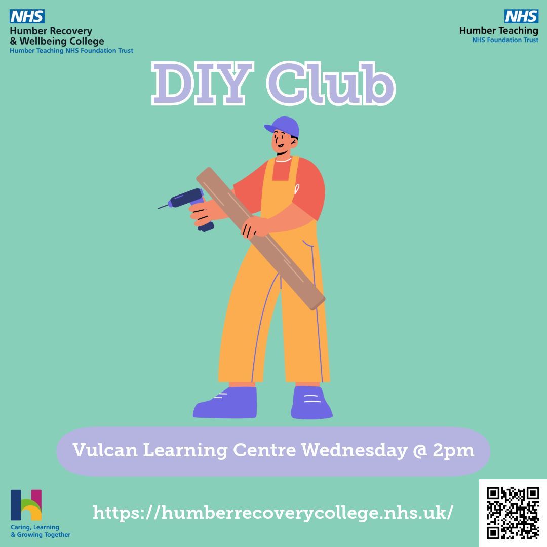 We have two DIY sessions remaining this term!

This group aims to improving Men's Mental Health whilst learning a new skill

#diy #mensmentalhealth #mentalhealth #recoverycollege #wellbeing #freecourses #diyskills 

<a href="/HumberVoluntary/">Humber Teaching NHS Voluntary Services</a>

<a href="/HumberNHSFT/">Humber Teaching NHS Foundation Trust</a>

<a href="/Vulcan_Learning/">VulcanLearningCentre</a>