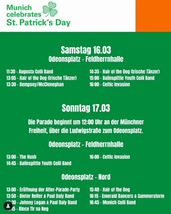 StPatricksDay__'s tweet photo. Auf wen freut ihr euch am meisten? Lasst es uns wissen 💚 ☘️

#stpatricksday #musicfestival #dance #irishabroad #munichcelebratesstpatricksday #Munich https://t.co/hMxVck6g9B