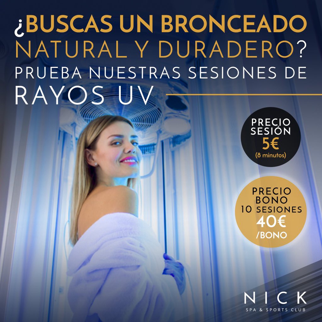 ¡Esta Semana Santa luce bronceado! 😎 Nuestra cabina UV de nuestro SPA te está esterando 👍🏻 Verás la diferencia en el color de tu piel desde la primera sesión ☀️🕶️

#nickspa #soynick #bronceado #uv #solarium #solariumtime🌞 #semanasanta #bronceadotop #moreno