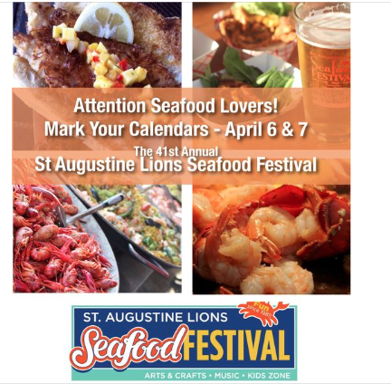 The 2024 Lions  Seafood Festival 
Saturday, April 6th: 10 am-9 pm Sunday, April 7th: 11 am-6 pm. Some exhibitors close at sundown.
Adult admission: $10. 
Children 12 and under &amp; active miltary admitted free.
For information: lionsfestival.com #heywerehavinfunnow