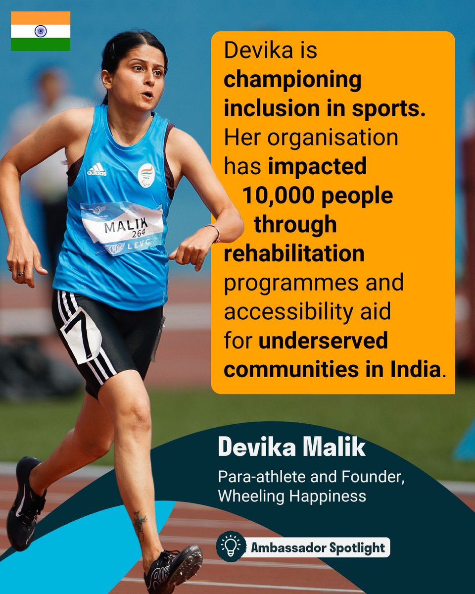 OneYoungWorld's tweet photo. Our Ambassador @devikamalik_394, represented India at the Asian Para Games in Hangzhou. Devika also co-founded Wheeling Happiness, an NGO rehabilitating disabled people in underserved communities. Learn more about her work here: https://t.co/wldsLJhLaN https://t.co/4tspTekZjV