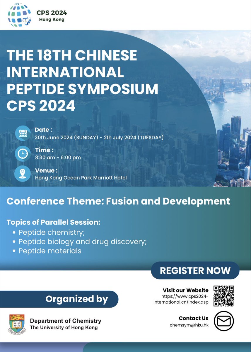 LiXuechen_HKU's tweet photo. Ready to register now. 18th Chinese International Peptide Symposium at Hong Kong! https://t.co/rKeNYWteur