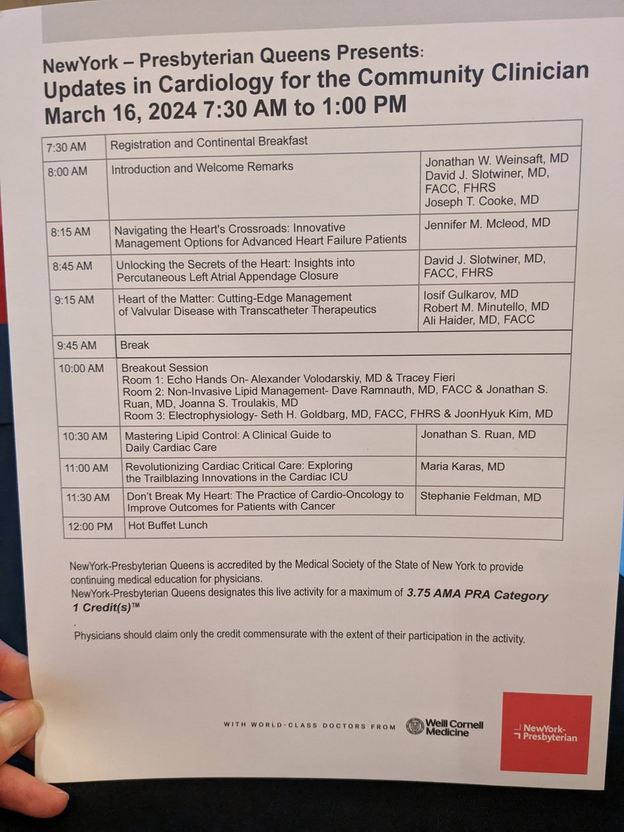 🫀Excited to be with @nyphospital Queens for a jam packed lineup for Updates in Cardiology today! @WCMCardsFellows @WeillCornell #EPpeeps #CardioOnc