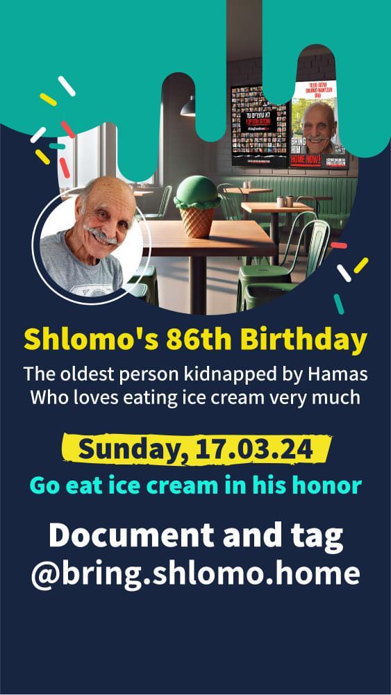 StateofTLV's tweet photo. Shlomo Mansour is being held hostage by #HamasisISIS.
His family would really appreciate eating ice cream in his honor, sending him good energy, wishing for his safe return. Tag and share on Instagram 🙏🎗️
Ps-Shlomo's favorite flavor is pistachio 🍨 https://t.co/FVch0ukTwN