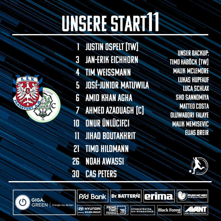 fsv_frankfurt's tweet photo. ⬛️🟦Mit dieser Start11 wollen wir heute die nächsten Punkte einfahren!
#FSVFrankfurt #WIRsindFSV #FSVFCH #FSVlive https://t.co/u25bPTAVk7
