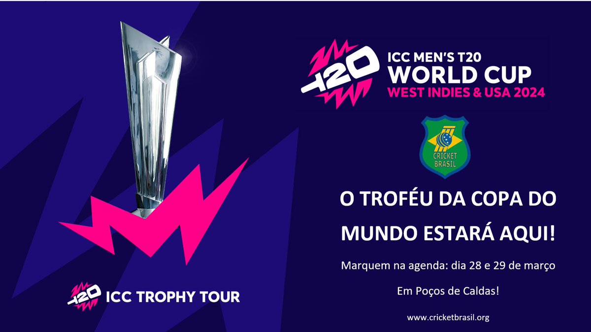 Guess who is coming to Brazil!? #ICCTrophyTour #T20WorldCup #MensWorldCup #PoçosdeCaldas #WestIndies #USACricket