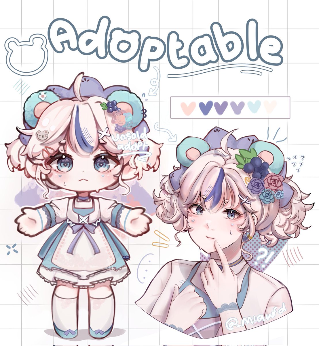 Blueberry Bear adoptable ｡⁠*ﾟ⁠+ 🐻‍❄️🫐

• Starting bid: 15$
• Min icrase: 2$
• Auto buy: 50$ 

This already includes a bust up art‼️
🔁 And ❤️ are appreciated ;3
Payment via PayPall/ko-fi
Ends 48hrs after the last bid
#adoptable #adoptables #adoptablebid #adoptableauction