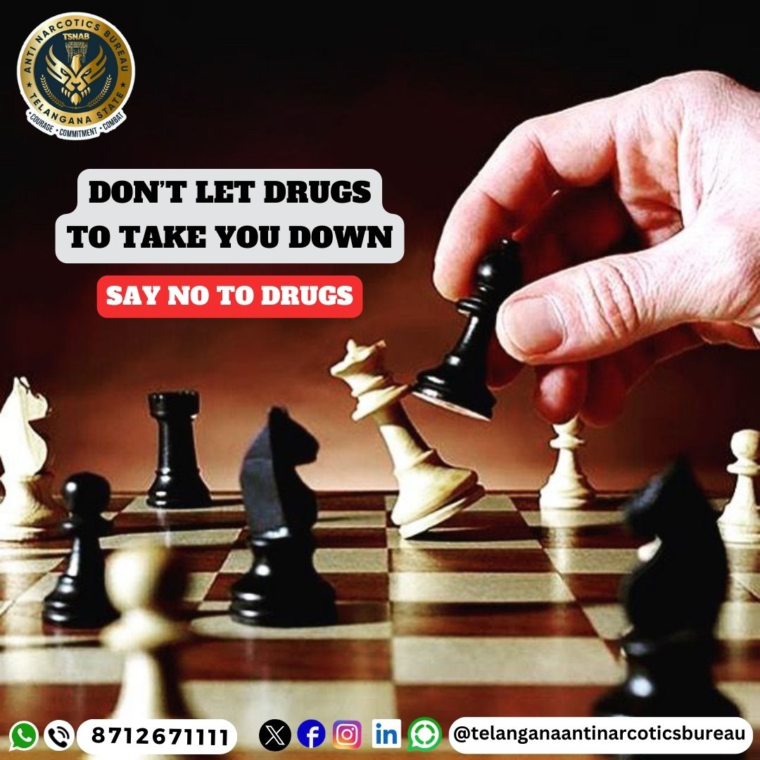 Don't let Drugs to take you Down. Say No to Drugs.
@TelanganaDGP @narcoticsbureau @CVAnandIPS
@TelanganaCOPs @hydcitypolice @cyberabadpolice @RachakondaCop @NMBA_MSJE @UNODC

#drugfreetelangana #drugfreegeneration #UNODC #NMBA #tsnab #TelanganaAntiNarcoticsBureau #TelanganaPolice