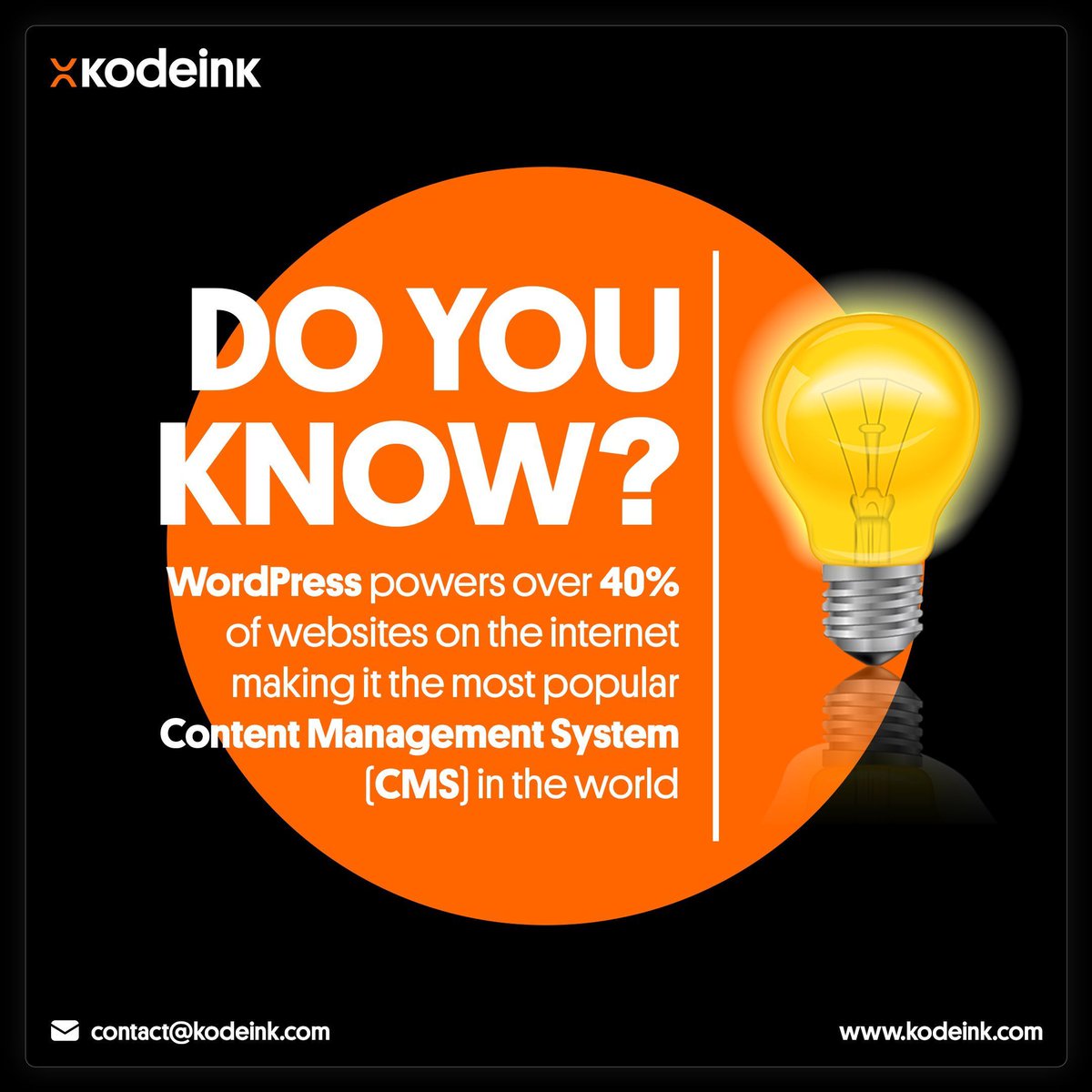 kodeink_agency's tweet photo. Do you know? WordPress powers over 40% of websites on the internet making it the most popular Content Management System (CMS) in the world. #kodeink #kodeinkchennai #webdesigninchennai #logodesignindesign 
learn more: https://t.co/KbXHNzxvqj https://t.co/VISIFPKevM