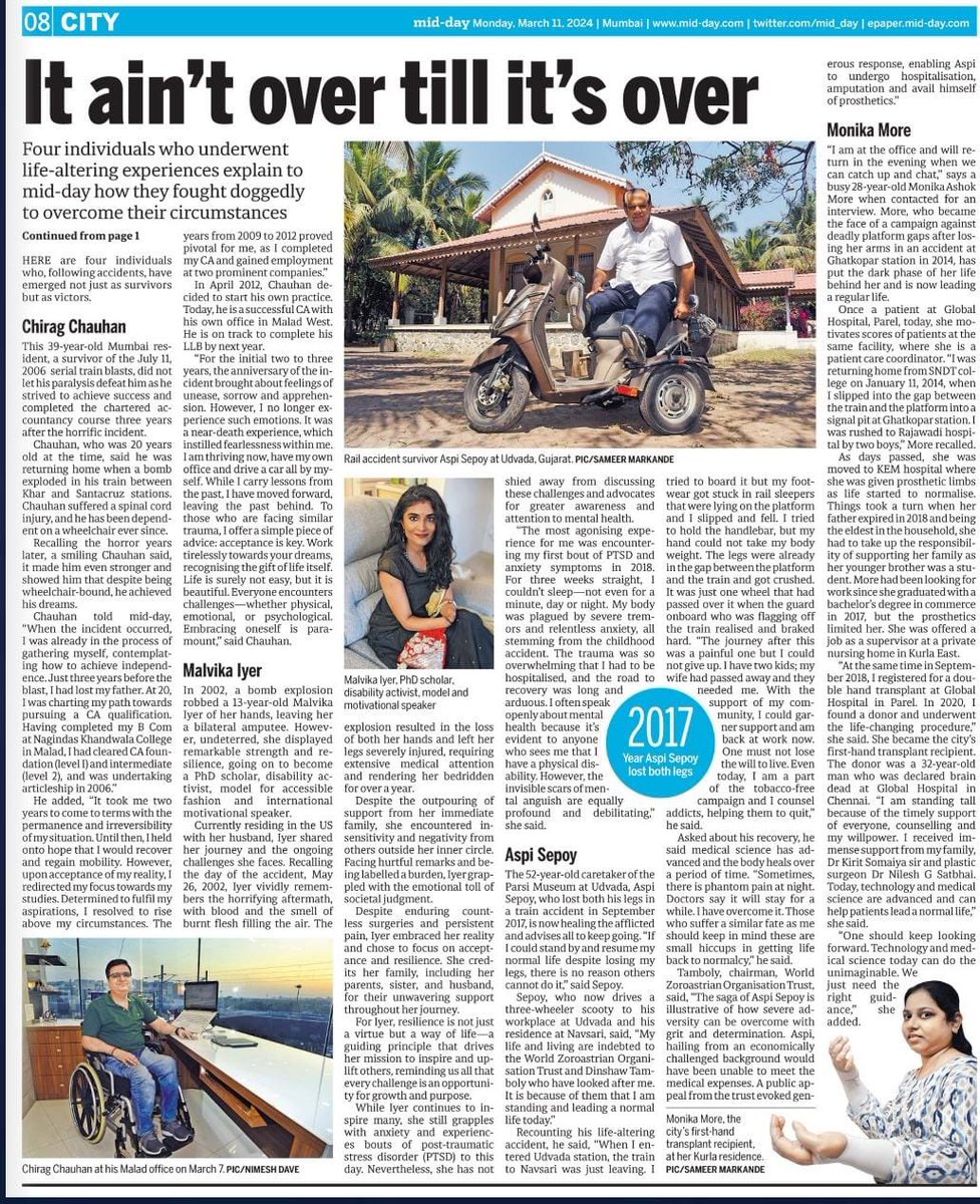 Four individuals who underwent life-altering experiences explain to @mid_day how they fought doggedly to overcome their circumstances. ✨ mid-day.com/mumbai/mumbai-…