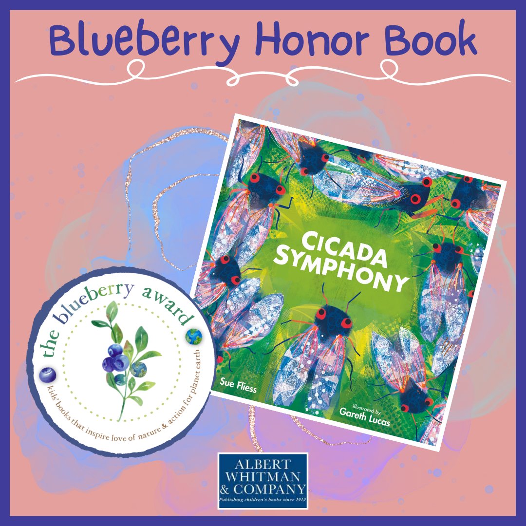 Congratulations @suefliess! CICADA SYMPHONY was named a Blueberry Honor Book. The Blueberry Award, created by Evanston Public Library, is a prominent award for children’s books that strengthen kids’ connections w/nature and fosters action for the planet. @garethlucasart