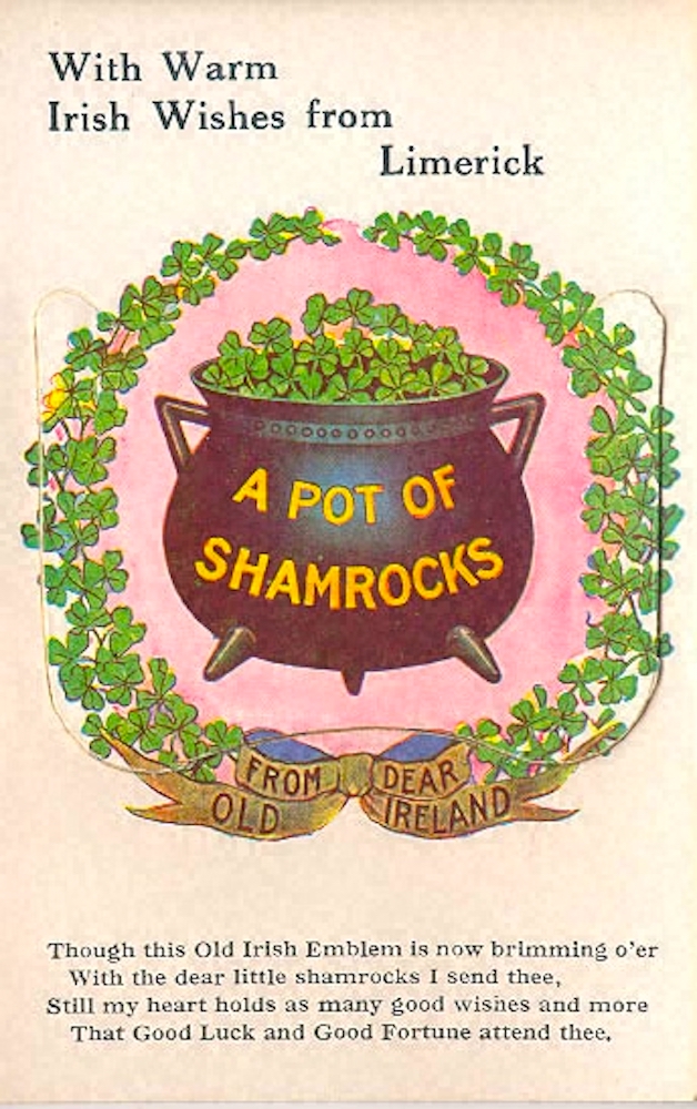 Lá Fhéile Pádraig sona daoibh from Limerick Museum! Pictured here is a 1950s postcard which featured a small packet of shamrock seed. #Museum #Limerick #Artefacts #Postcards #saintpatricksday #Shamrock #Museum #Limerick #Artefacts #Postcards #saintpatricksday