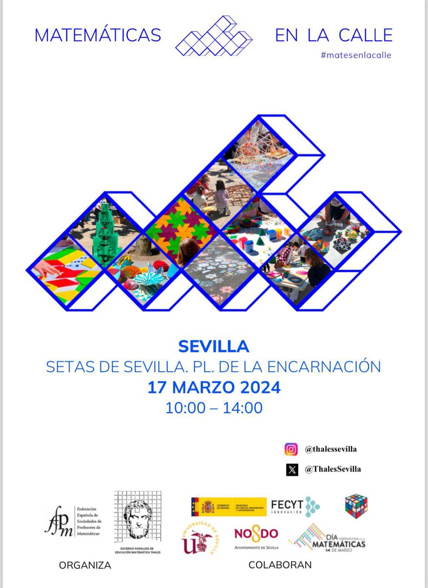 Mañana, ¡os esperamos! <a href="/unisevilla/">Universidad de Sevilla</a> <a href="/matematicasUS/">Facultad de Matemáticas</a> <a href="/saemthales/">SAEM Thales</a> <a href="/fespm_es/">FESPM</a> <a href="/FECYT_Ciencia/">FECYT</a> <a href="/AndaluciaJunta/">Junta de Andalucía</a> <a href="/Ayto_Sevilla/">Ayuntamiento de Sevilla</a> <a href="/jlriosc/">J. Luis</a> <a href="/jlsanzalcalde/">José Luis Sanz</a>