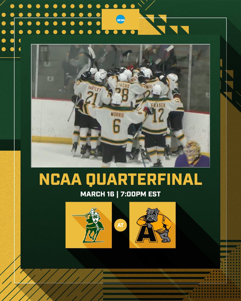 SNC Men's Hockey (@sncmenshockey) on Twitter photo <a href="/NCAADIII/">NCAA Division III</a> QUARTERFINALS GAMEDAY vs ADRIAN COLLEGE 
🏒 SNC MEN’S Hockey 🆚 <a href="/ACbulldoghockey/">Adrian College Hockey</a> 
📍 Arrington Ice Arena (Adrian, MI)
🕖 7:00PM EST (6PM CST)
📺 m.youtube.com/watch?v=wN2vwI…
🎟️ SOLD OUT
🎧 @tjdbango3 on the call - boxcast.tv/view/st-norber….
 #GoGreenKnights #GKP <a href="/NCAADIII/">NCAA Division III</a> QUARTERFINALS GAMEDAY vs ADRIAN COLLEGE 
🏒 SNC MEN’S Hockey 🆚 <a href="/ACbulldoghockey/">Adrian College Hockey</a> 
📍 Arrington Ice Arena (Adrian, MI)
🕖 7:00PM EST (6PM CST)
📺 m.youtube.com/watch?v=wN2vwI…
🎟️ SOLD OUT
🎧 @tjdbango3 on the call - boxcast.tv/view/st-norber….
 #GoGreenKnights #GKP