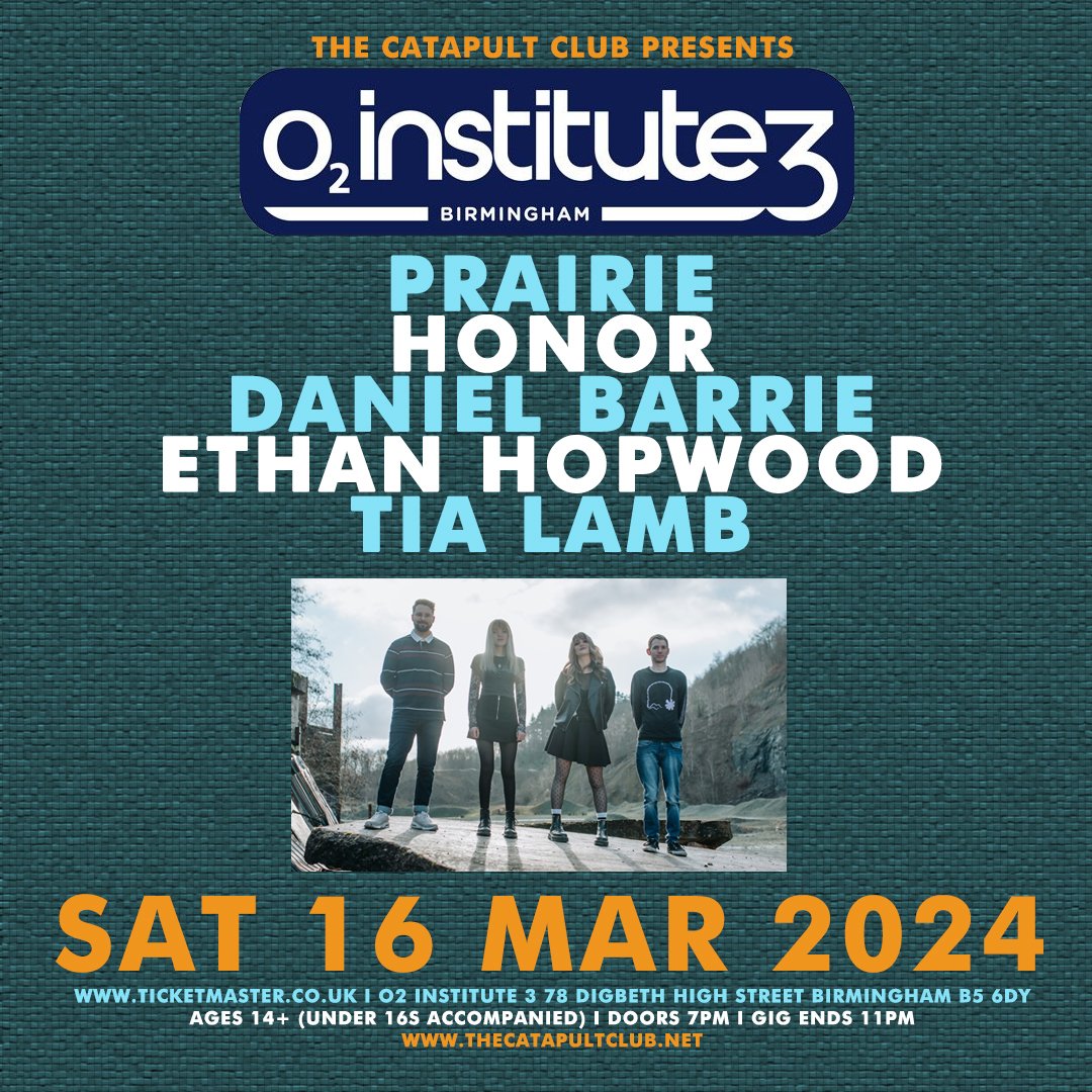 TONIGHT it's @TheCatapultClub at @O2InstituteBham with Prairie / HONOR / Daniel Barrie & The Drop D's / Tia Lamb / Ethan Hopwood. Open to ages 14+ (under 16s accompanied) from 7pm - 11pm. Advance tickets from - ticketmaster.co.uk/event/3E006038…