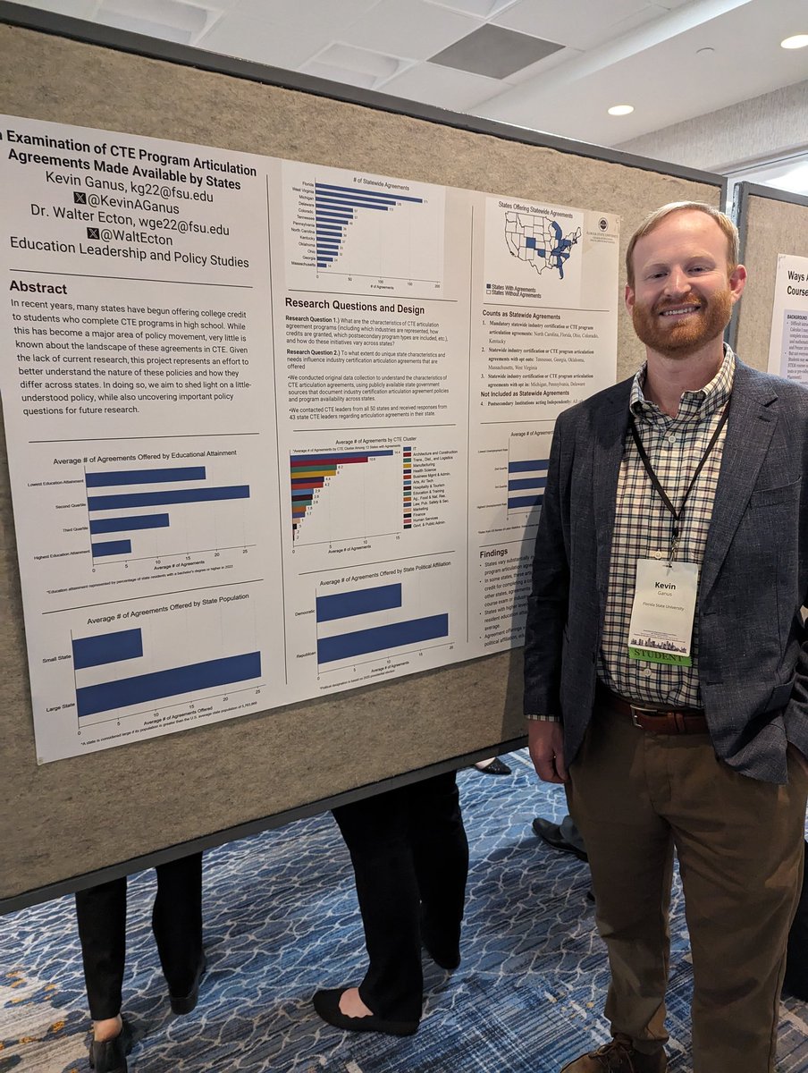 Congrats to @fsu_elps PhD student @KevinAGanus on a great first #AEFP2024 poster on CTE articulation agreements!